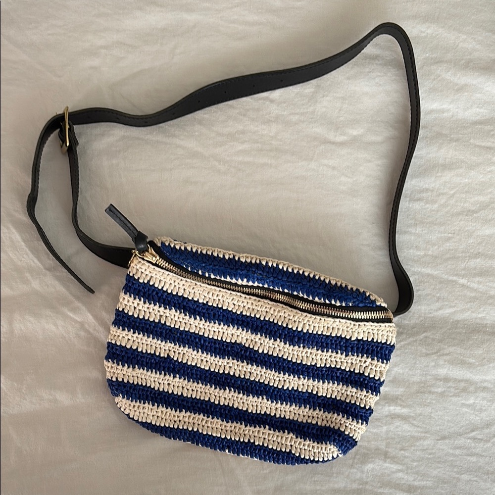 Clare V. Raffia Striped Blue and natural belt bag